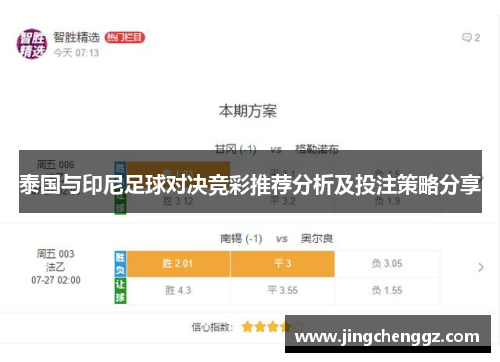 泰国与印尼足球对决竞彩推荐分析及投注策略分享
